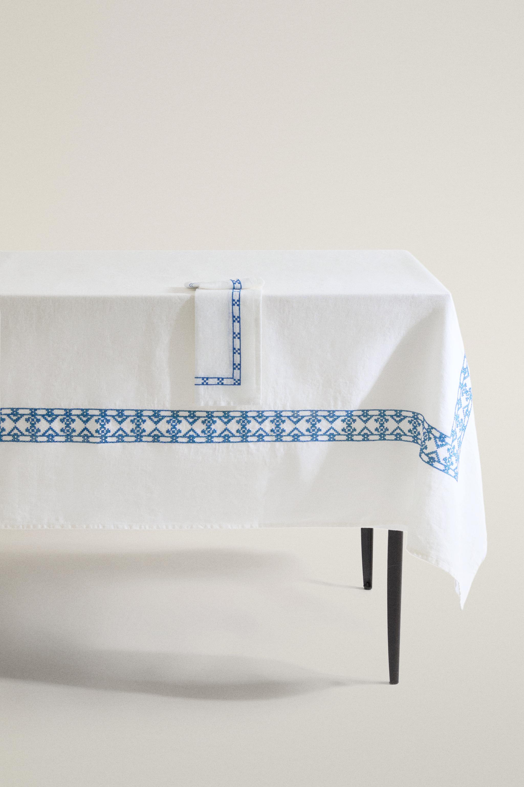 NAPPE LIN BRODERIE GÉOMÉTRIQUE